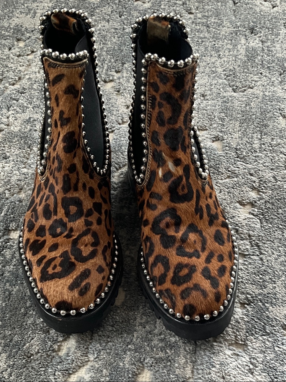 Alexander Wang Leopard-Print Studded Chelsea Booties in Brown and Black